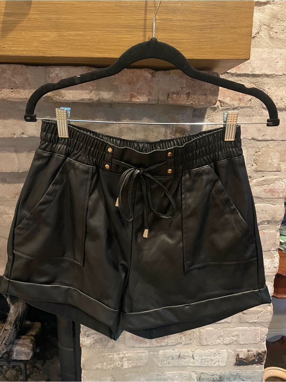 Ci Sono Black Faux Leather High Waist Drawstring Shorts